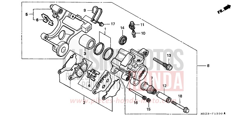 REAR BRAKE CALIPER for Hornet S FORCE SILVER METALLIC (NH411) from 2001